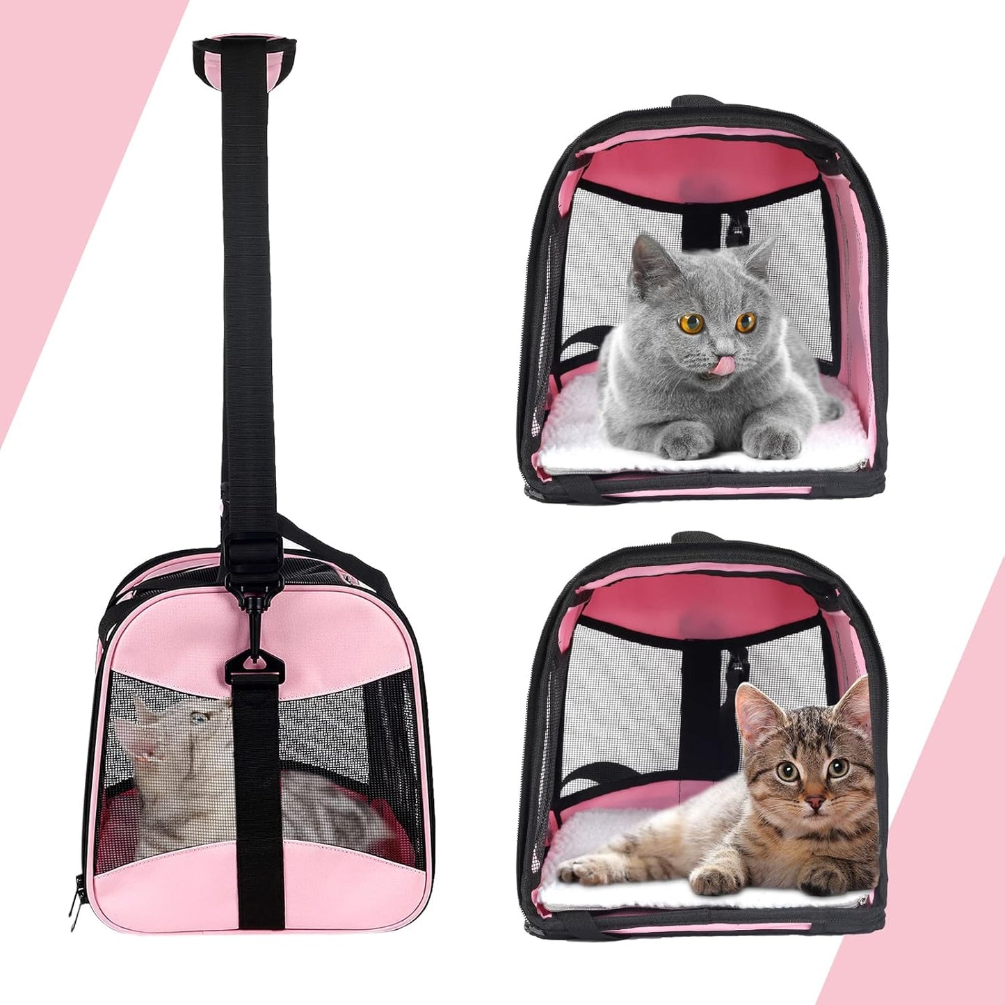 Cat Carrier Large Dog Cat Carriers Puppies up to 30Lbs, Big Dog Carrier Soft Sided, Collapsible Travel Puppy Carrier (X-Large, Pink)